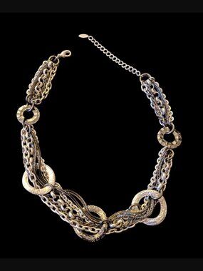 Vintage VCLM Two Tone Black And Silver Multistrand Statement Necklace